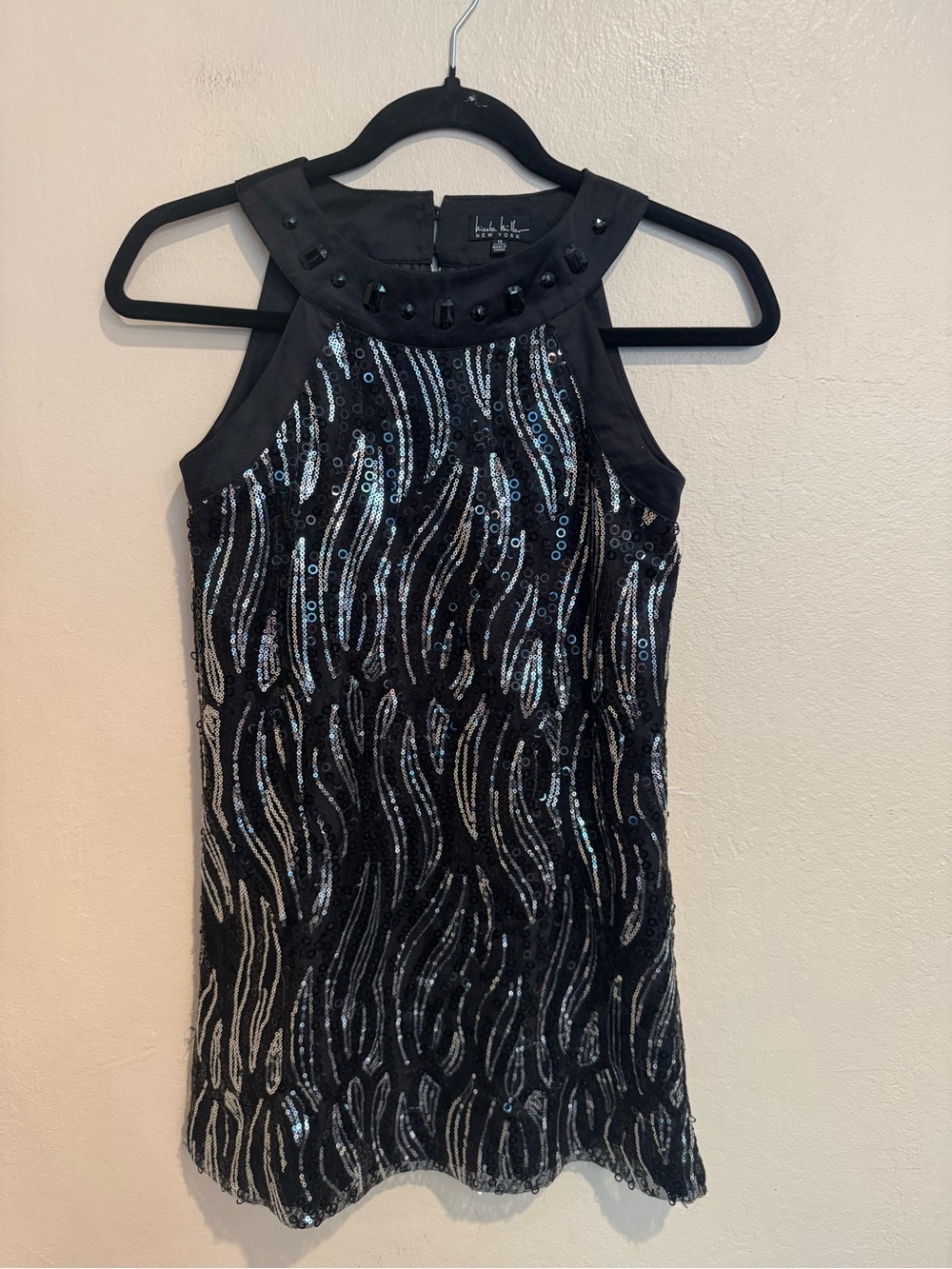 Nicole Miller New York Sparkle Sequin Tank Dress Girls Size 12 Black Sleeveless.